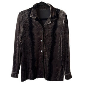 Vintage Sag Harbor Women's M Whimsigoth Velvet Snakeskin Button Down‎ Shirt Edgy